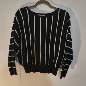 Philosophy Black and White Striped Crew Neck Sweater
